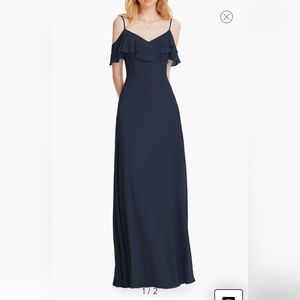 #Levkoff Ruffle Shoulder Chiffon Dress, brand new, no tags, size 8, navy